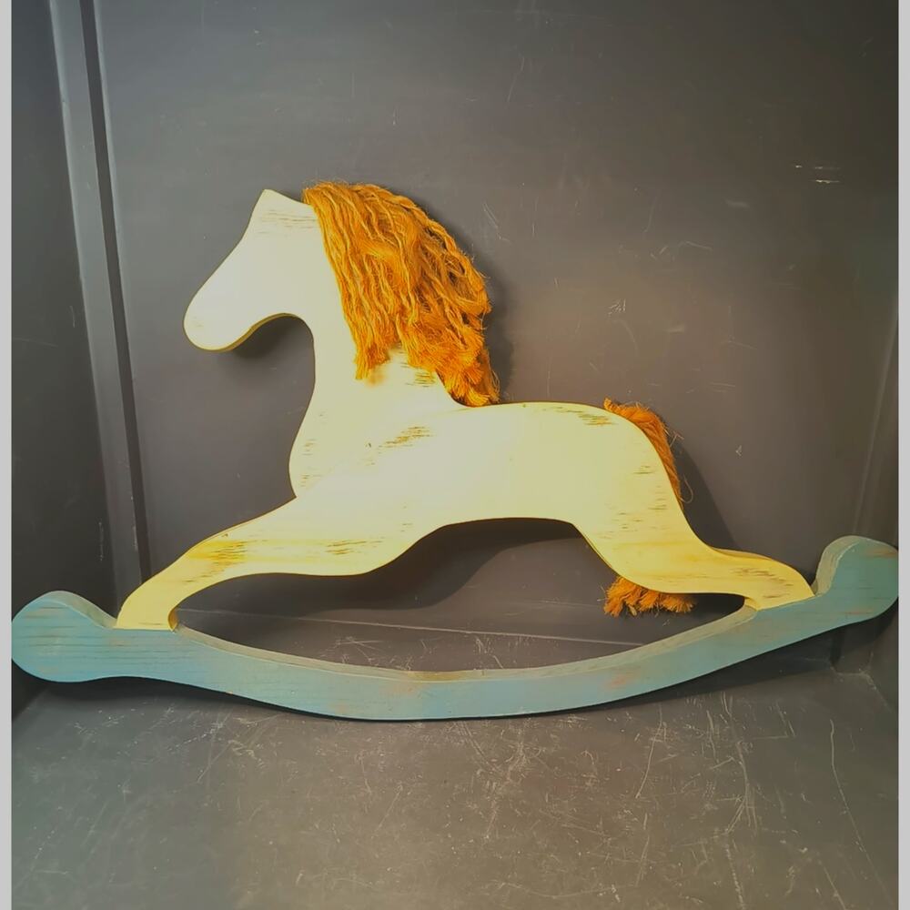 2003.  Large Vintage Wooden Rocking Horse Wall Hanging 13 by 21 Inches